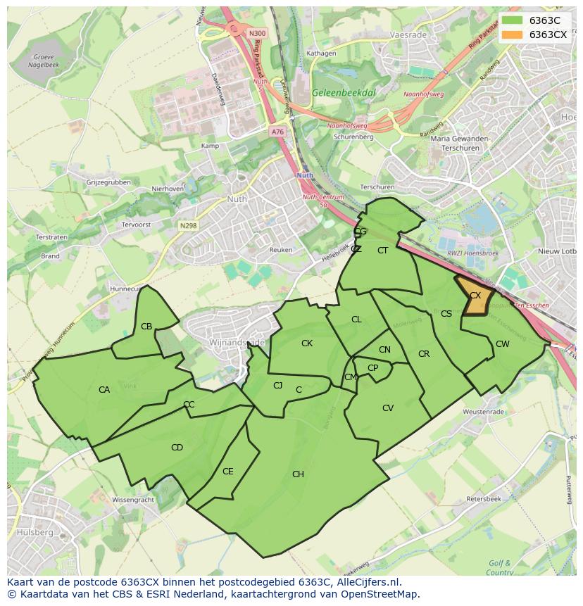 Afbeelding van het postcodegebied 6363 CX op de kaart.