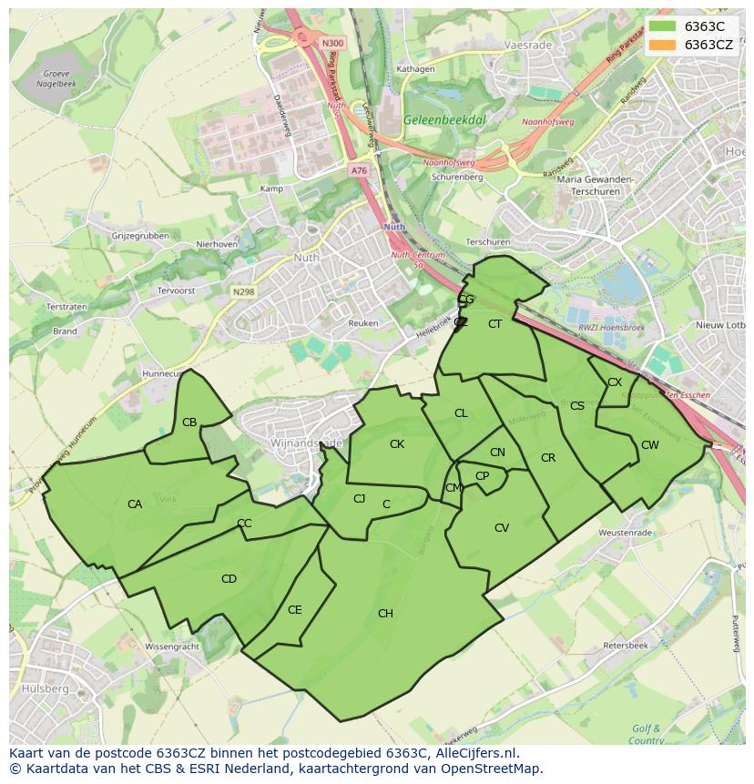 Afbeelding van het postcodegebied 6363 CZ op de kaart.
