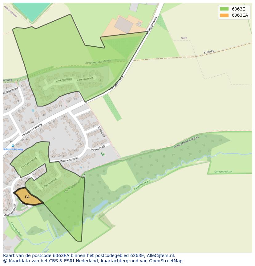Afbeelding van het postcodegebied 6363 EA op de kaart.