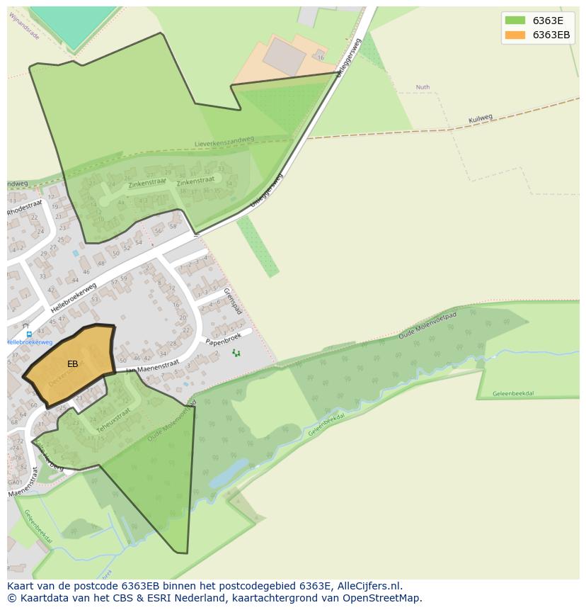 Afbeelding van het postcodegebied 6363 EB op de kaart.