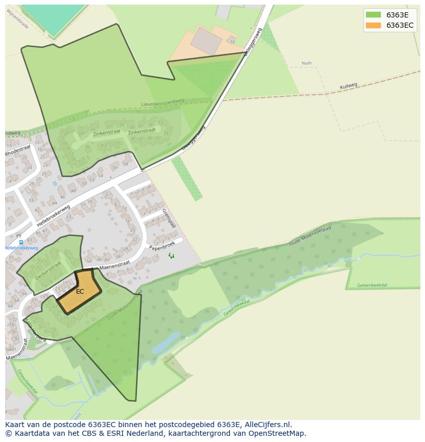 Afbeelding van het postcodegebied 6363 EC op de kaart.