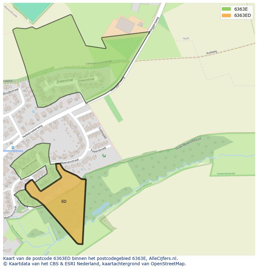 Afbeelding van het postcodegebied 6363 ED op de kaart.