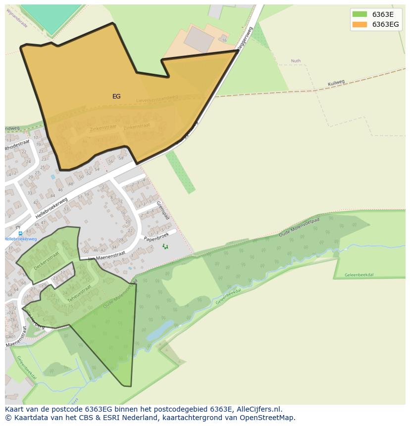 Afbeelding van het postcodegebied 6363 EG op de kaart.