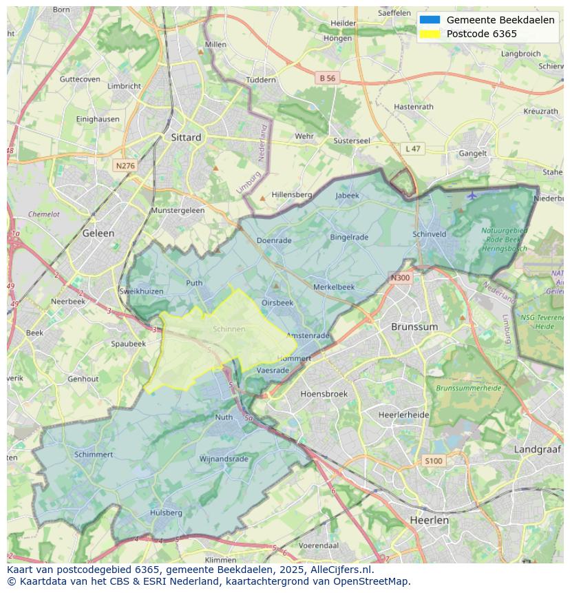 Afbeelding van het postcodegebied 6365 op de kaart.