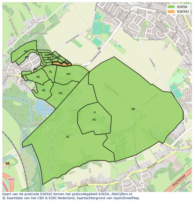Afbeelding van het postcodegebied 6365 AJ op de kaart.