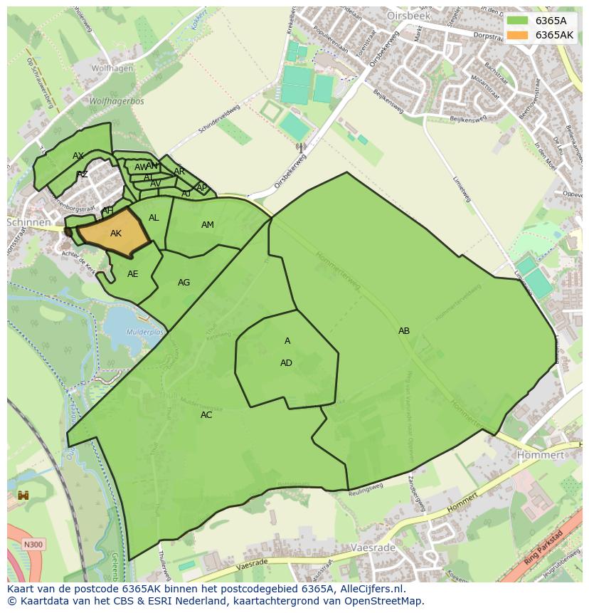 Afbeelding van het postcodegebied 6365 AK op de kaart.