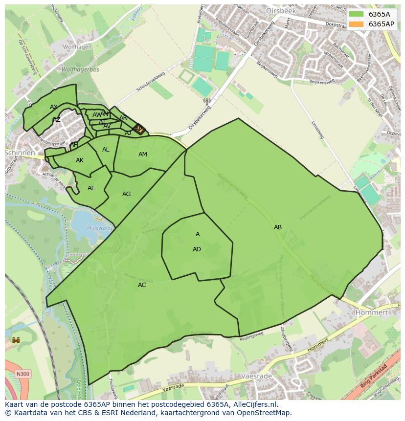 Afbeelding van het postcodegebied 6365 AP op de kaart.