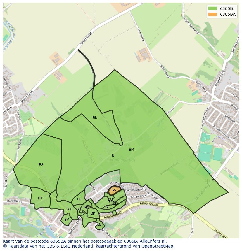 Afbeelding van het postcodegebied 6365 BA op de kaart.