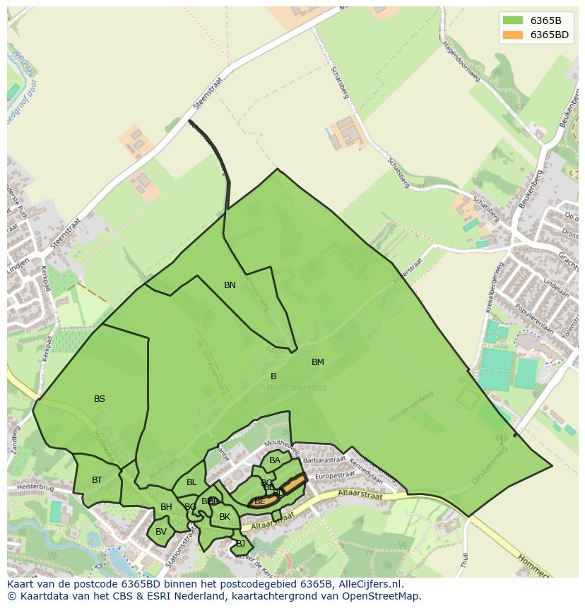 Afbeelding van het postcodegebied 6365 BD op de kaart.