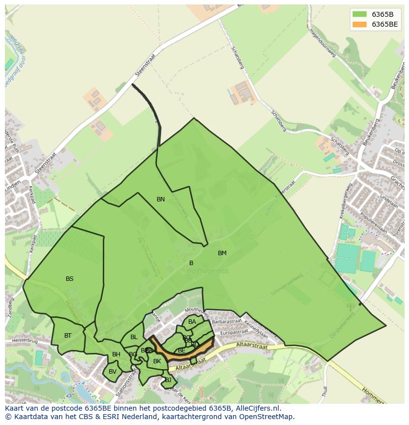 Afbeelding van het postcodegebied 6365 BE op de kaart.