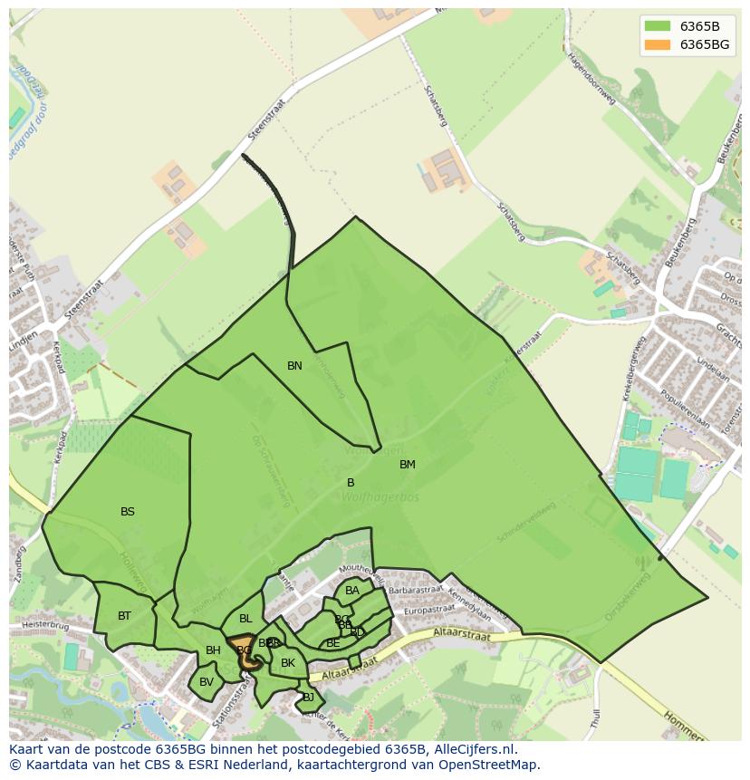Afbeelding van het postcodegebied 6365 BG op de kaart.