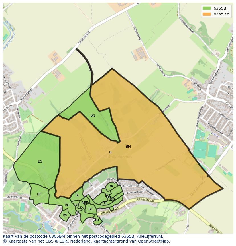 Afbeelding van het postcodegebied 6365 BM op de kaart.