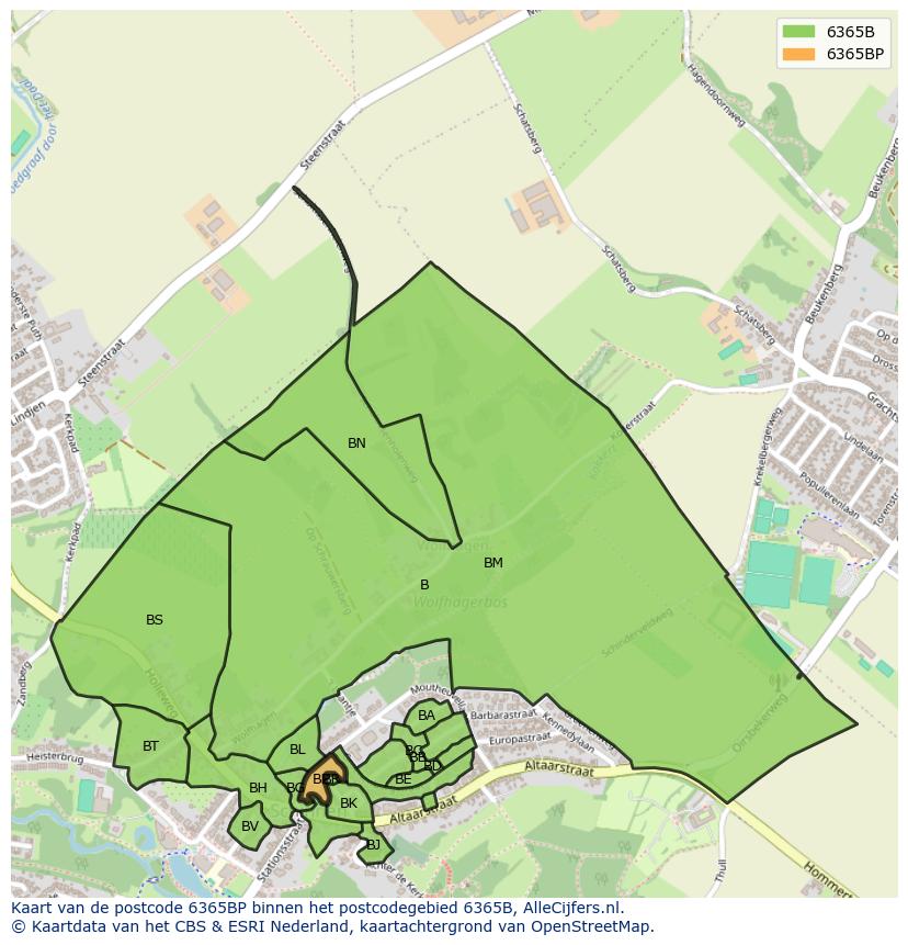Afbeelding van het postcodegebied 6365 BP op de kaart.
