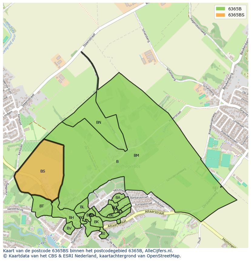 Afbeelding van het postcodegebied 6365 BS op de kaart.