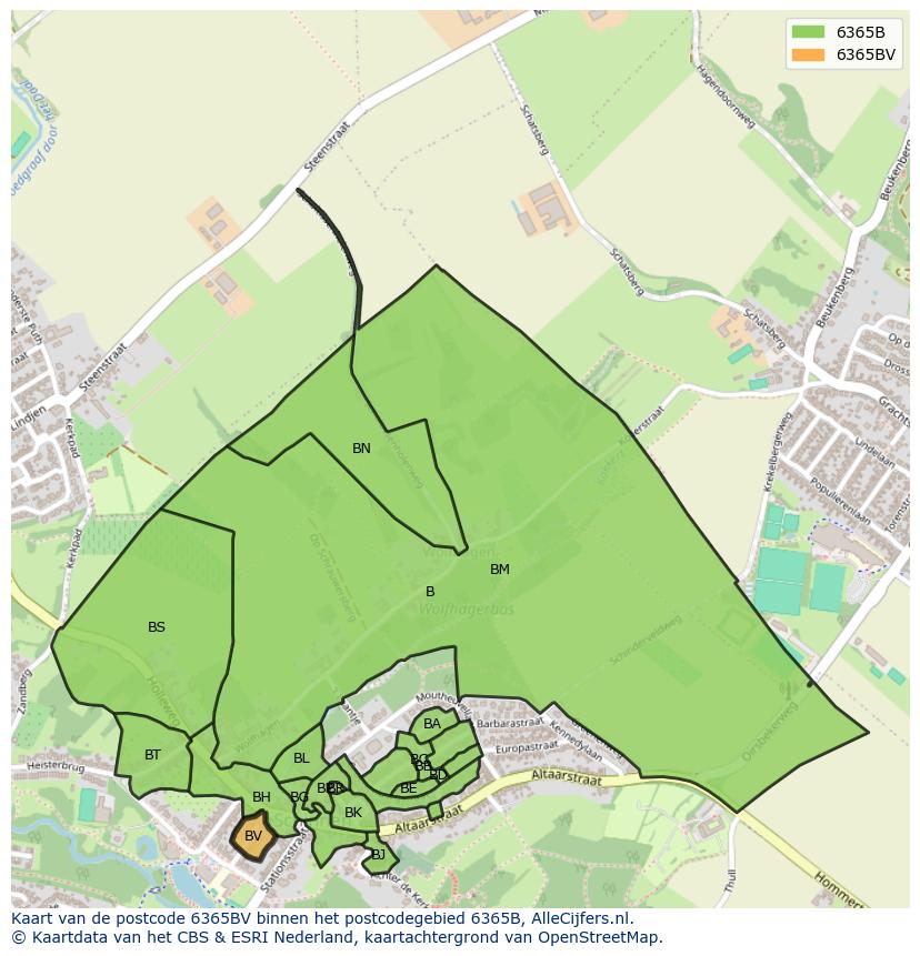 Afbeelding van het postcodegebied 6365 BV op de kaart.