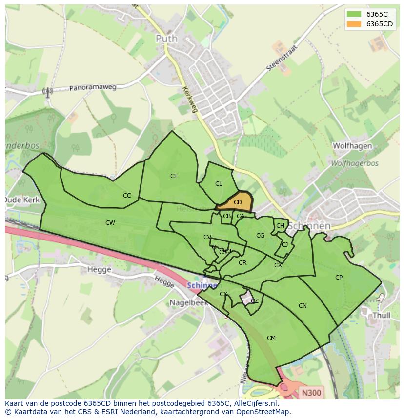 Afbeelding van het postcodegebied 6365 CD op de kaart.