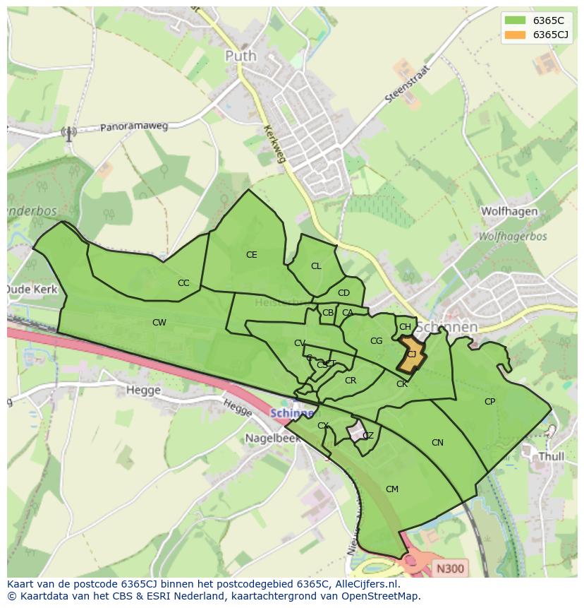 Afbeelding van het postcodegebied 6365 CJ op de kaart.