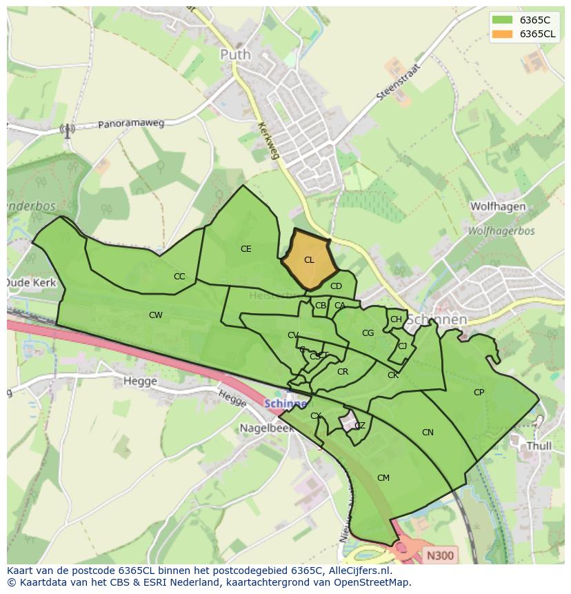Afbeelding van het postcodegebied 6365 CL op de kaart.