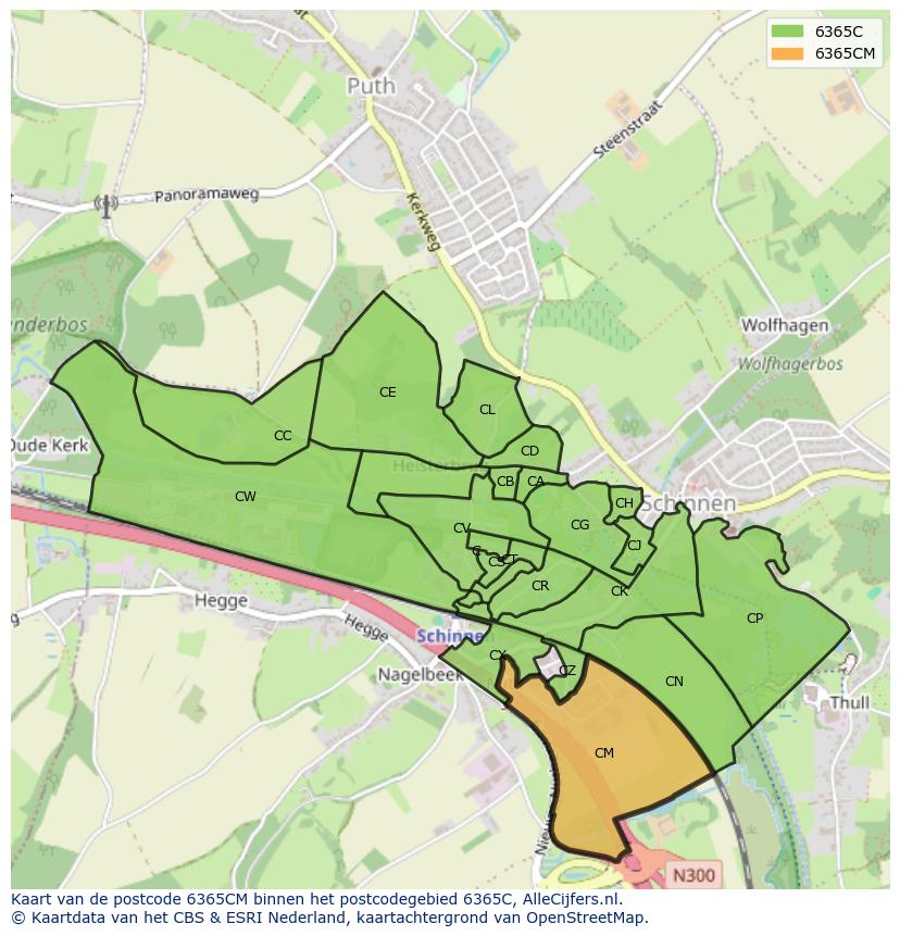Afbeelding van het postcodegebied 6365 CM op de kaart.