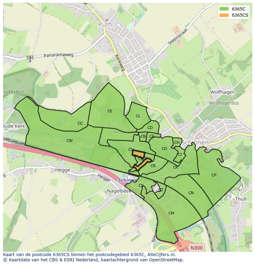 Afbeelding van het postcodegebied 6365 CS op de kaart.