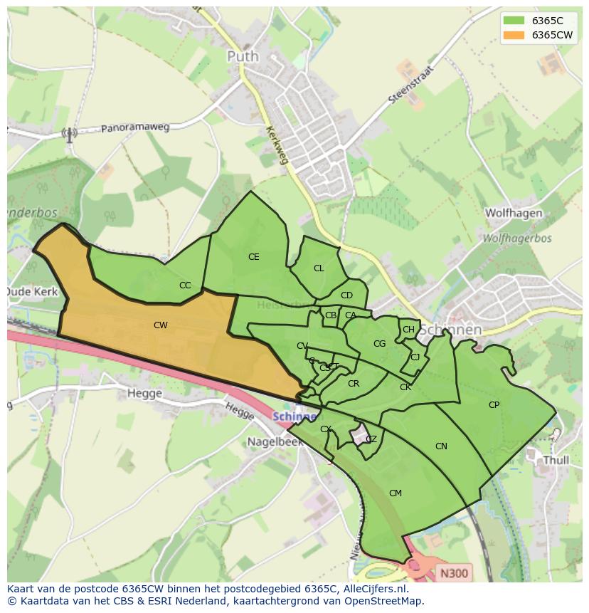 Afbeelding van het postcodegebied 6365 CW op de kaart.