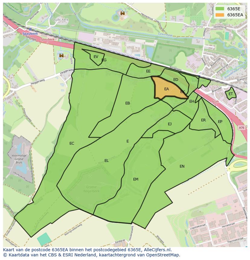 Afbeelding van het postcodegebied 6365 EA op de kaart.