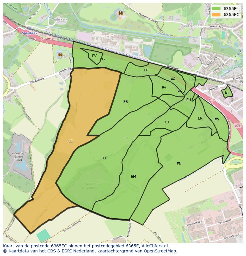 Afbeelding van het postcodegebied 6365 EC op de kaart.