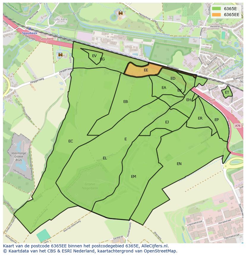 Afbeelding van het postcodegebied 6365 EE op de kaart.