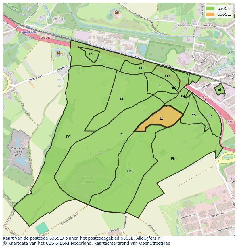 Afbeelding van het postcodegebied 6365 EJ op de kaart.