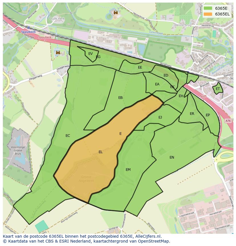 Afbeelding van het postcodegebied 6365 EL op de kaart.