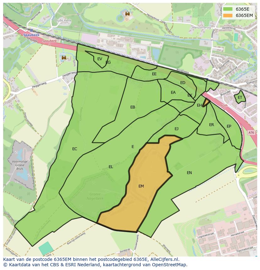 Afbeelding van het postcodegebied 6365 EM op de kaart.