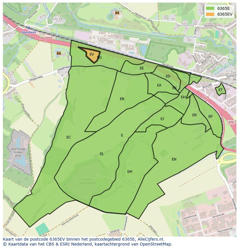Afbeelding van het postcodegebied 6365 EV op de kaart.