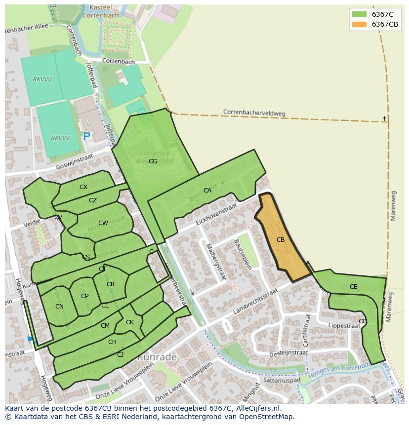 Afbeelding van het postcodegebied 6367 CB op de kaart.