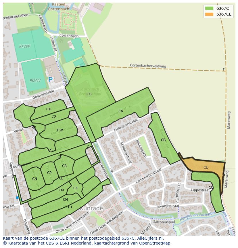 Afbeelding van het postcodegebied 6367 CE op de kaart.