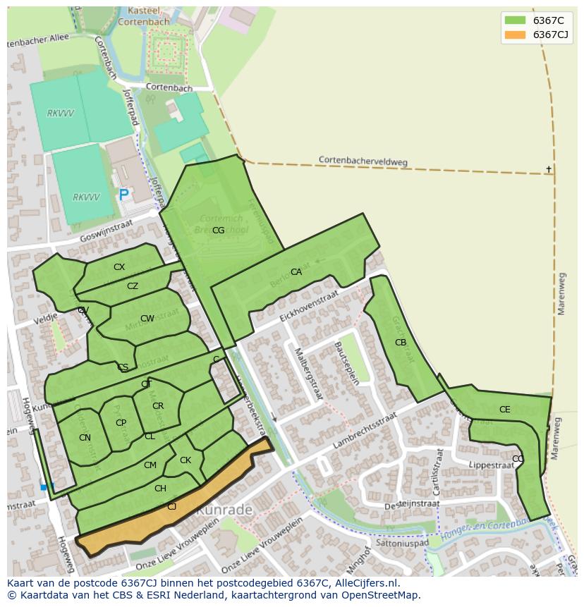 Afbeelding van het postcodegebied 6367 CJ op de kaart.