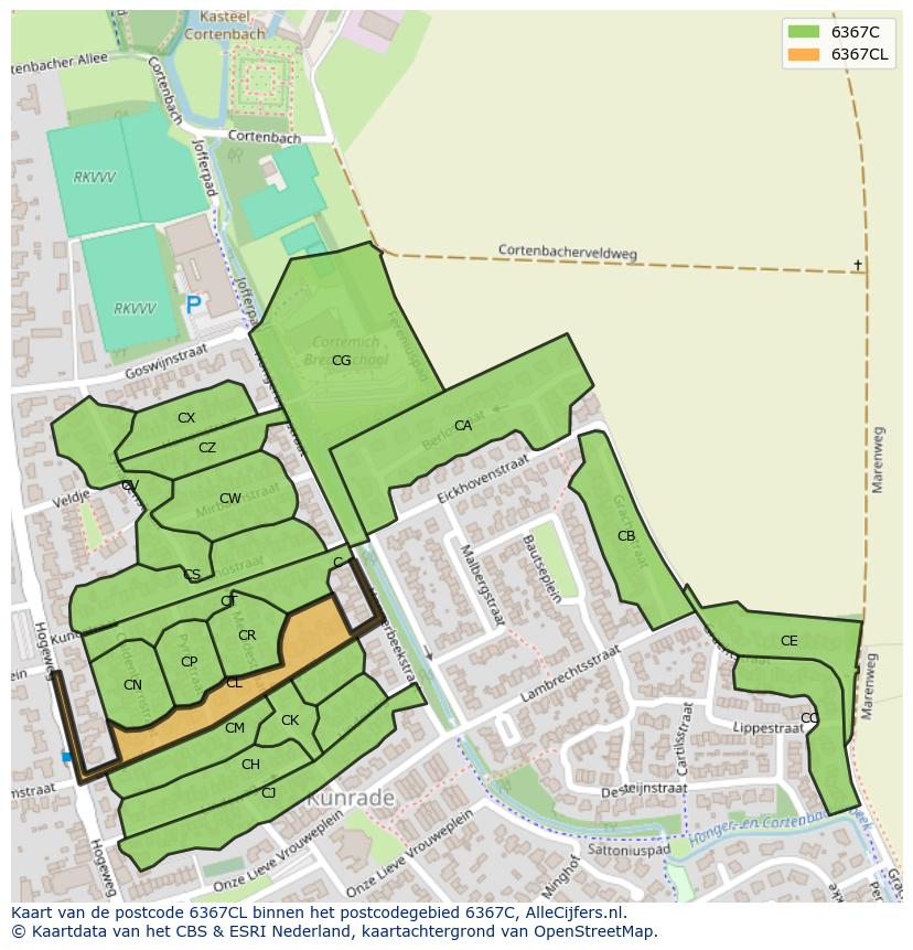 Afbeelding van het postcodegebied 6367 CL op de kaart.