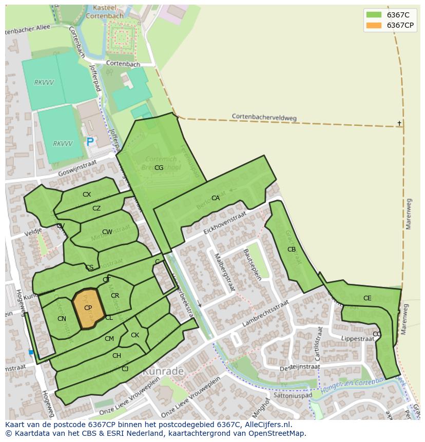 Afbeelding van het postcodegebied 6367 CP op de kaart.