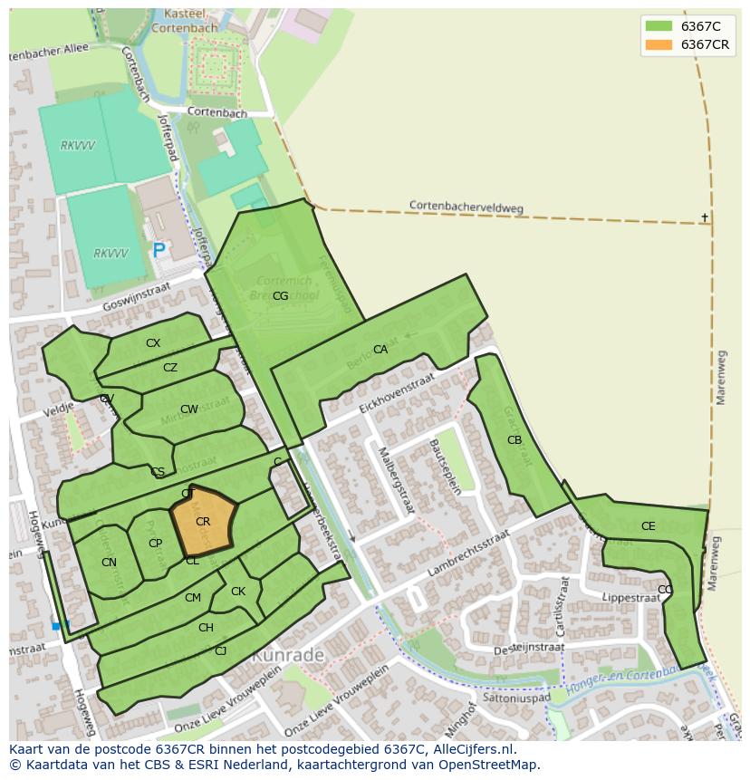 Afbeelding van het postcodegebied 6367 CR op de kaart.