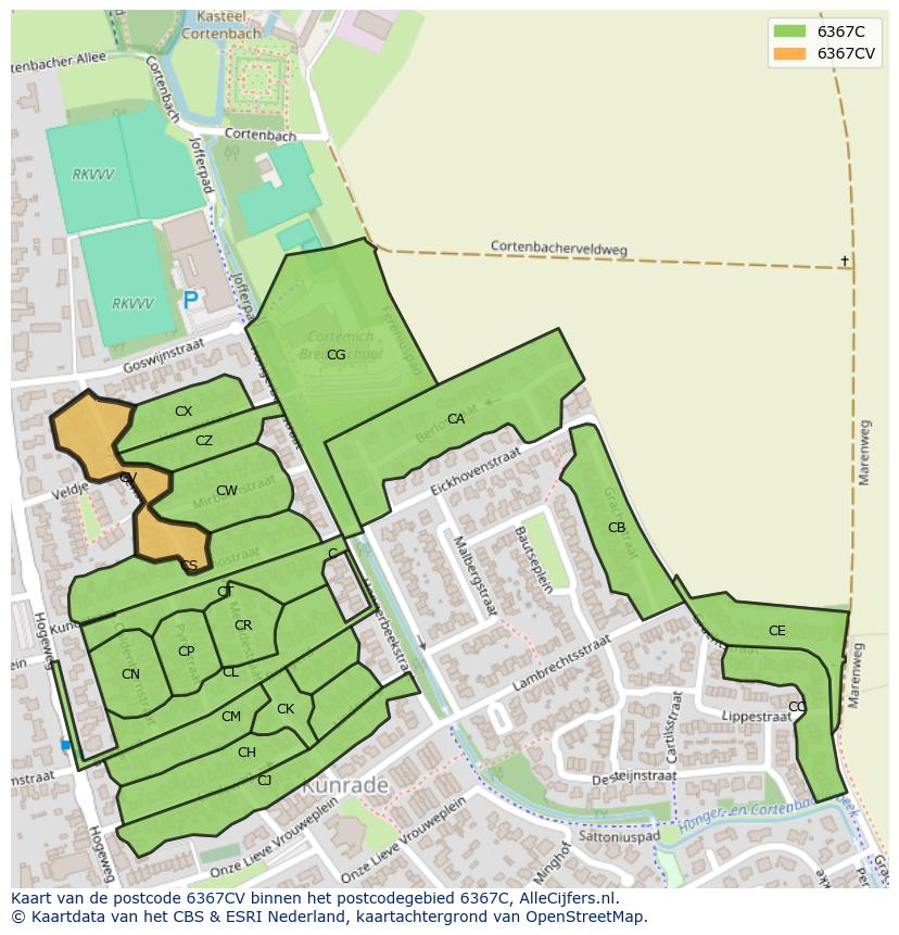 Afbeelding van het postcodegebied 6367 CV op de kaart.