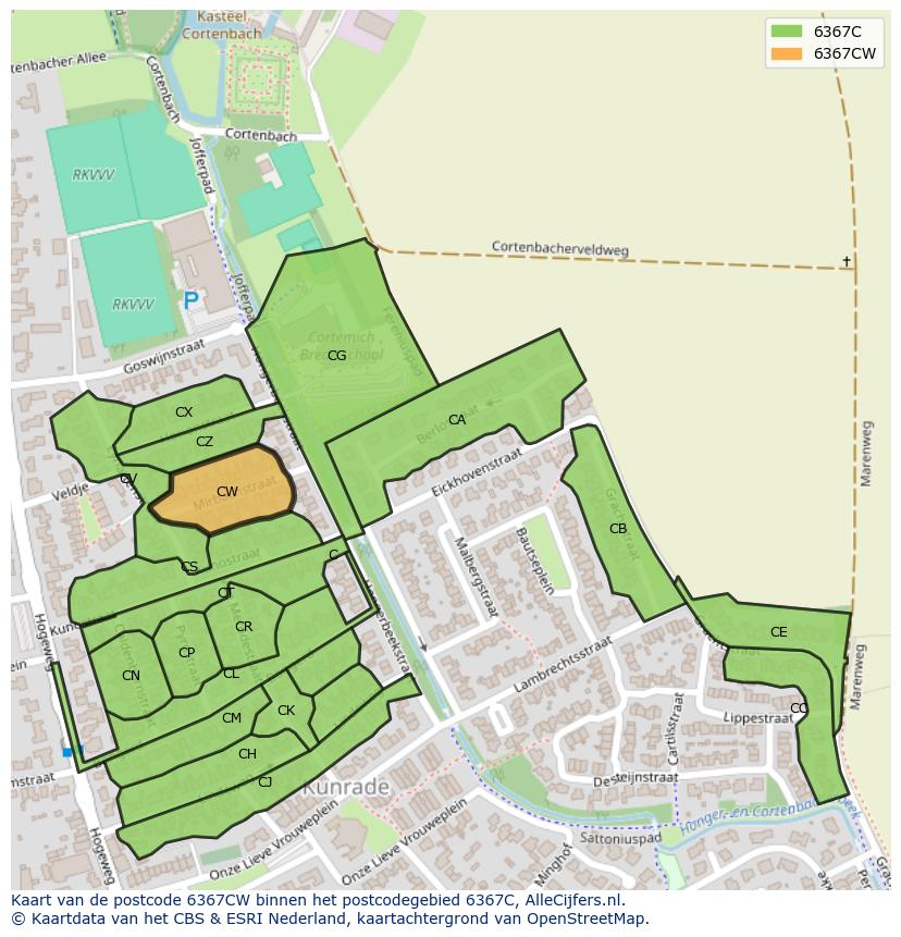 Afbeelding van het postcodegebied 6367 CW op de kaart.