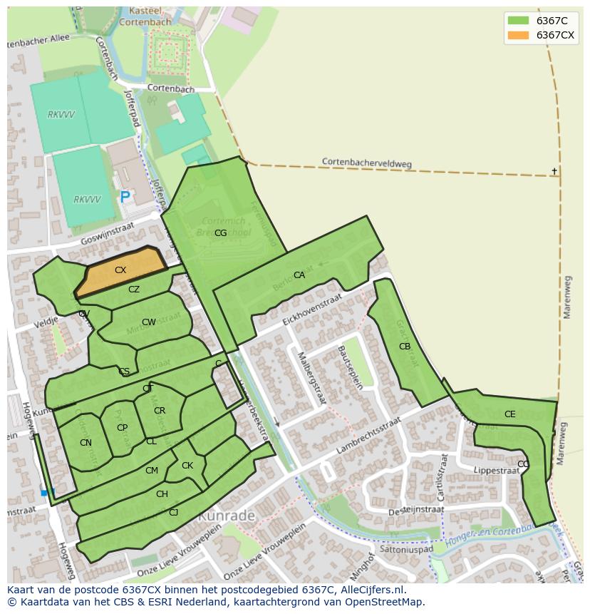 Afbeelding van het postcodegebied 6367 CX op de kaart.