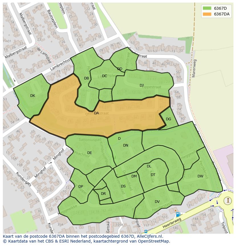 Afbeelding van het postcodegebied 6367 DA op de kaart.