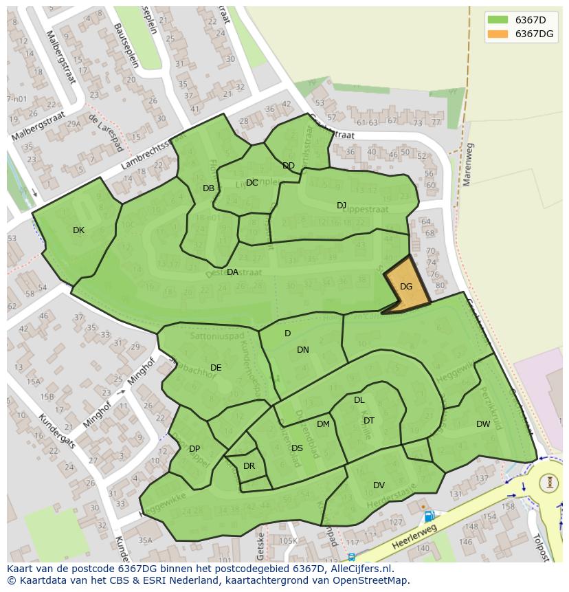 Afbeelding van het postcodegebied 6367 DG op de kaart.