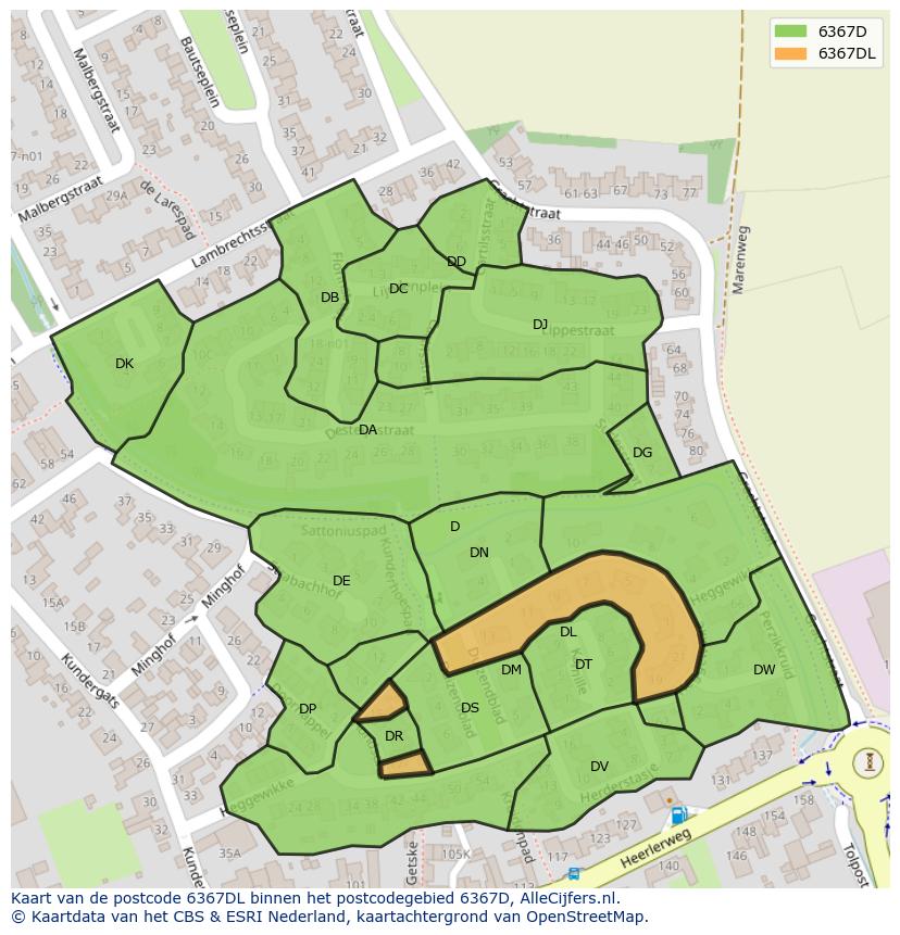 Afbeelding van het postcodegebied 6367 DL op de kaart.