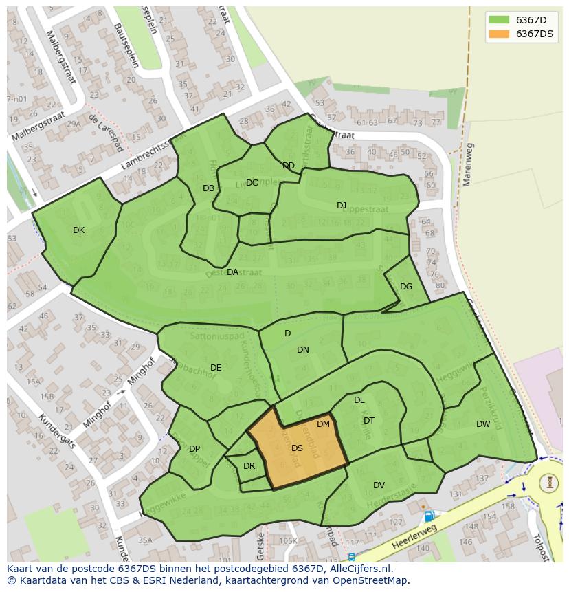 Afbeelding van het postcodegebied 6367 DS op de kaart.