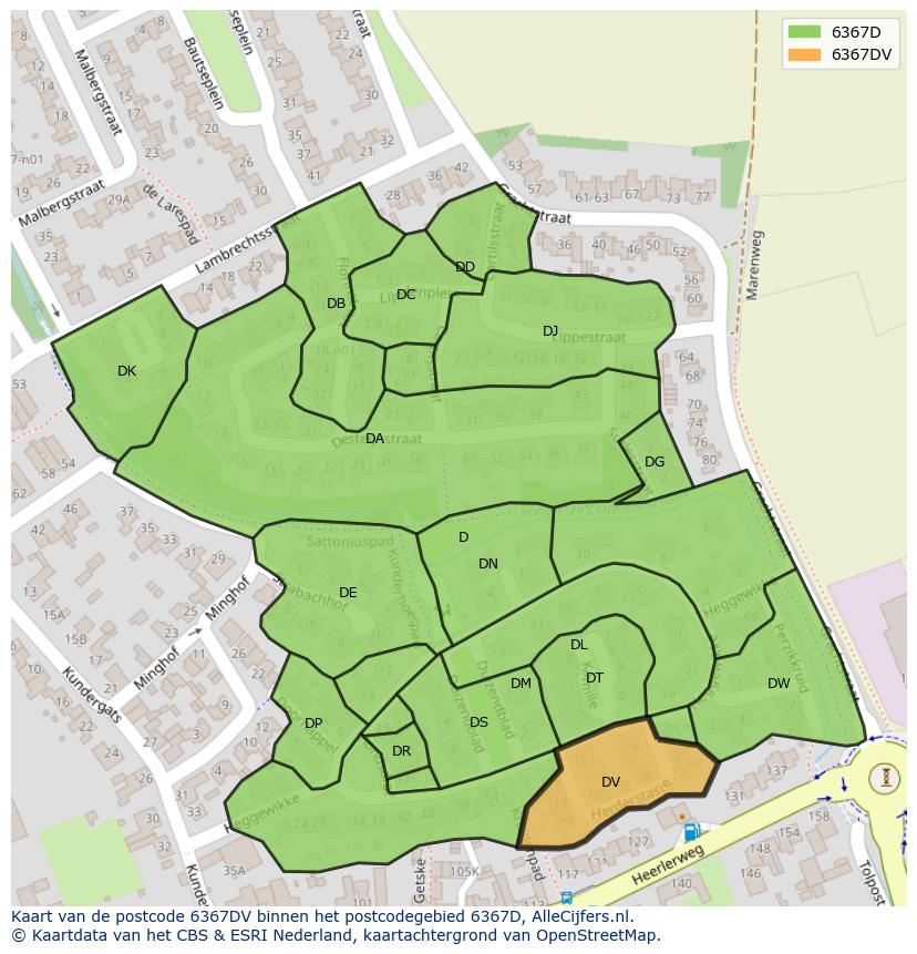 Afbeelding van het postcodegebied 6367 DV op de kaart.