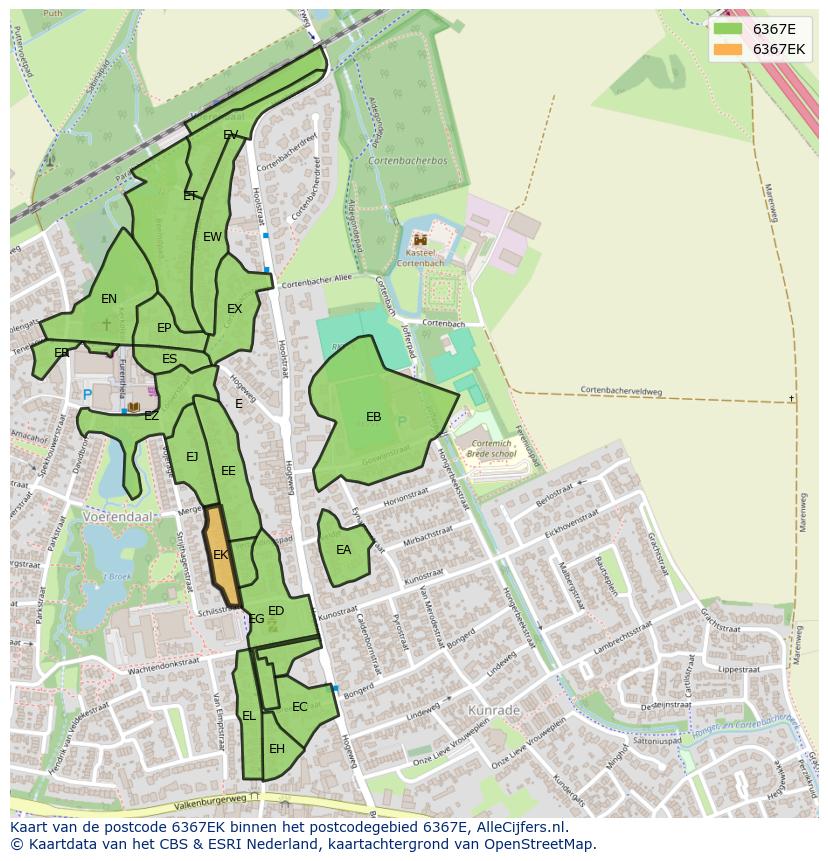 Afbeelding van het postcodegebied 6367 EK op de kaart.