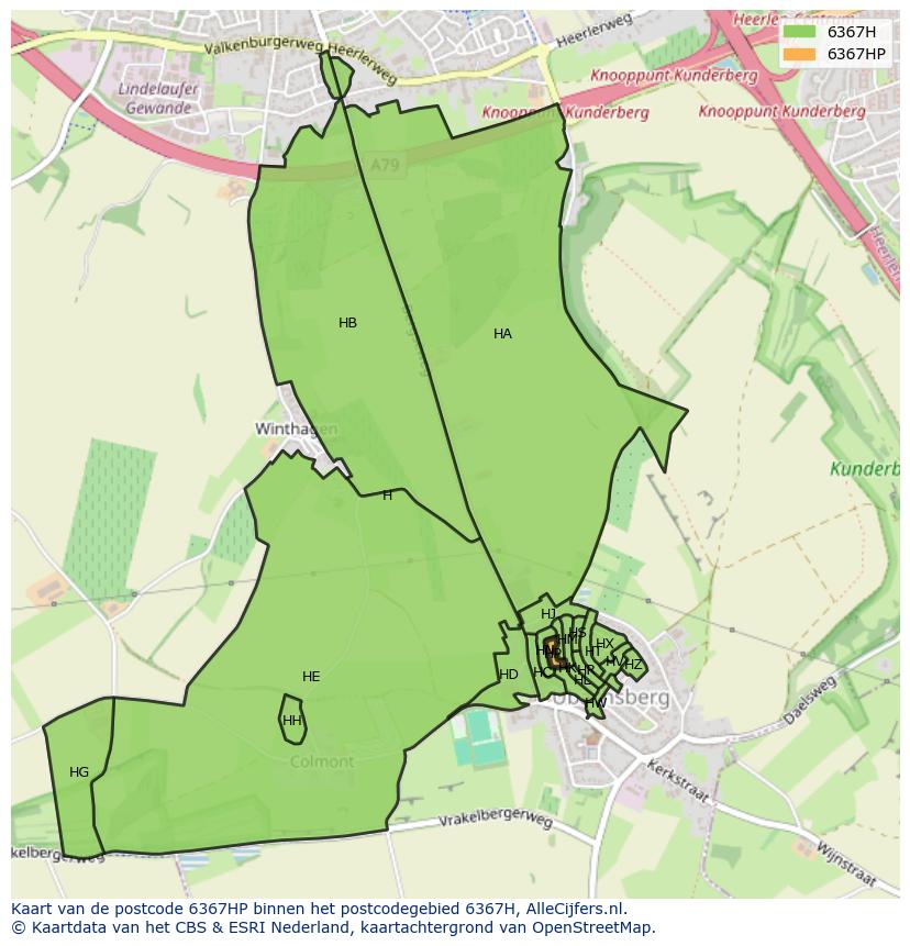 Afbeelding van het postcodegebied 6367 HP op de kaart.