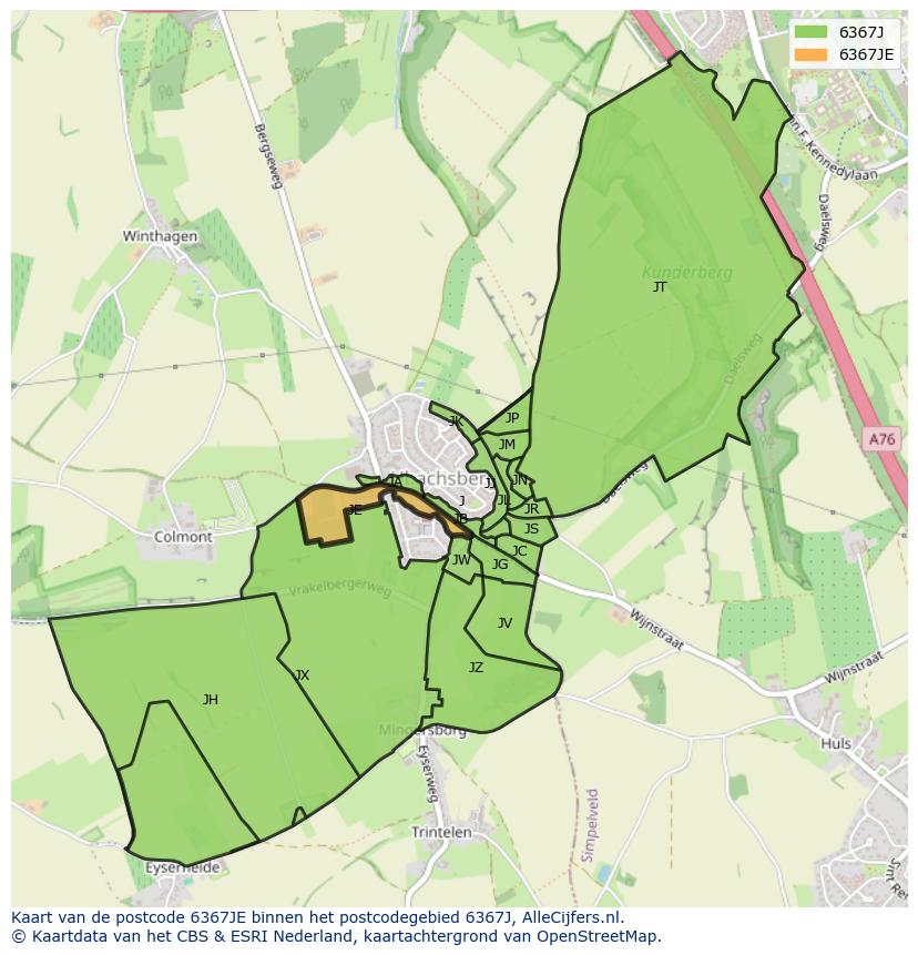 Afbeelding van het postcodegebied 6367 JE op de kaart.