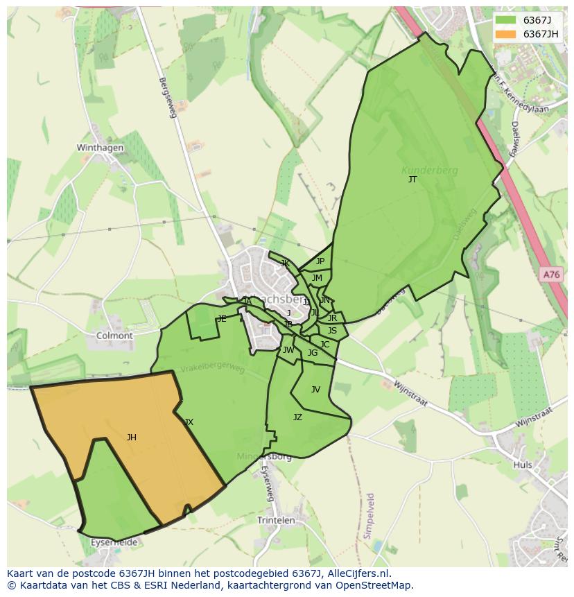 Afbeelding van het postcodegebied 6367 JH op de kaart.